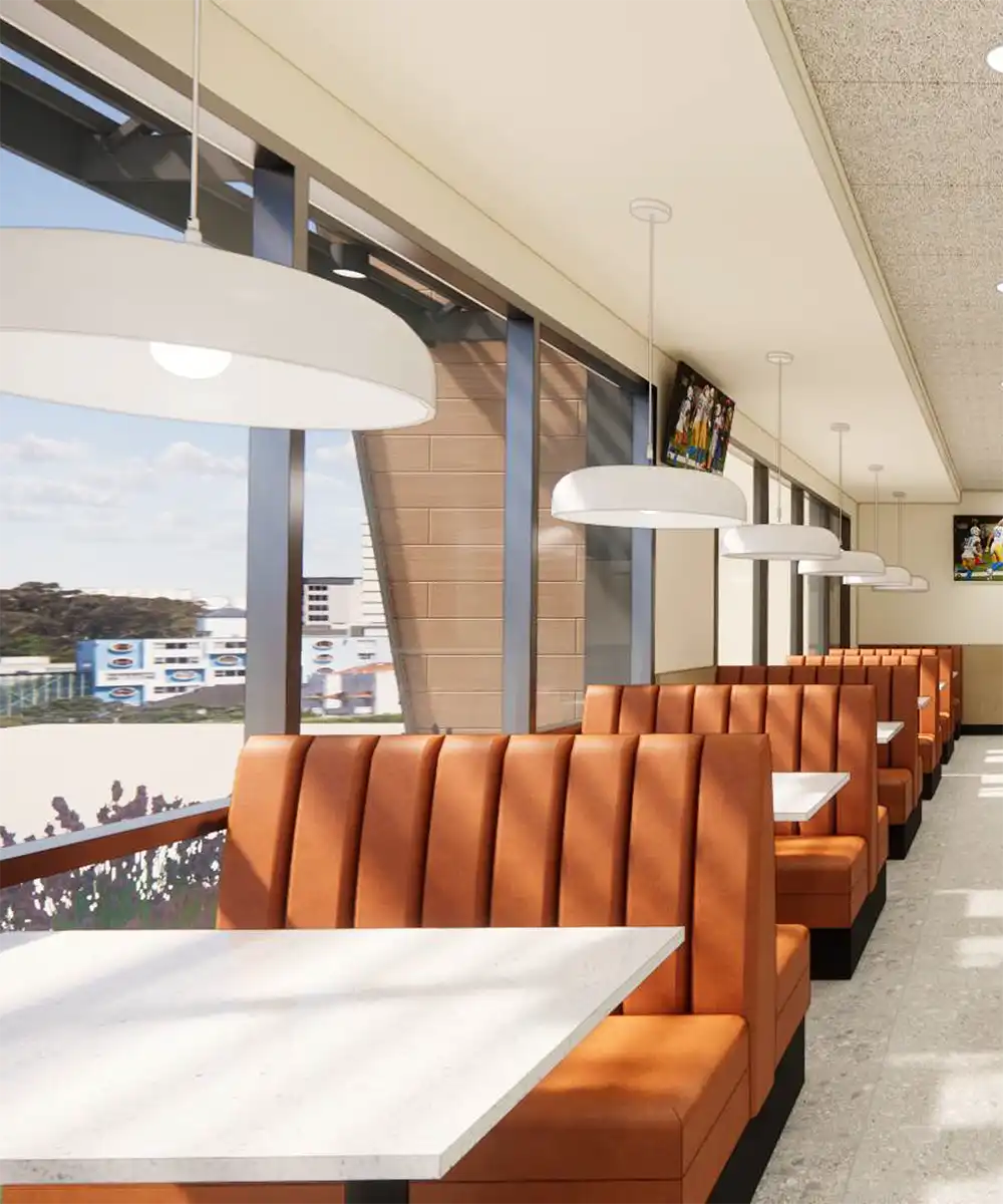 Interior view of the Manhattan Beach Burger Lounge location - Mobile Version